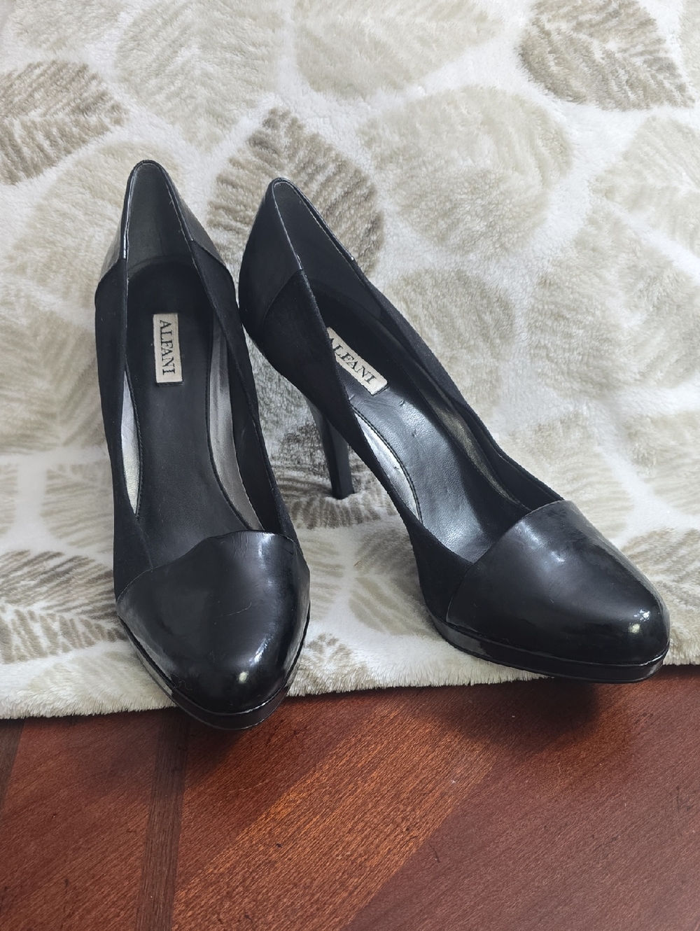 Alfani Diva Pointed-Toe Suede Patent Leather Stiletto Pumps, 8.5M, Black